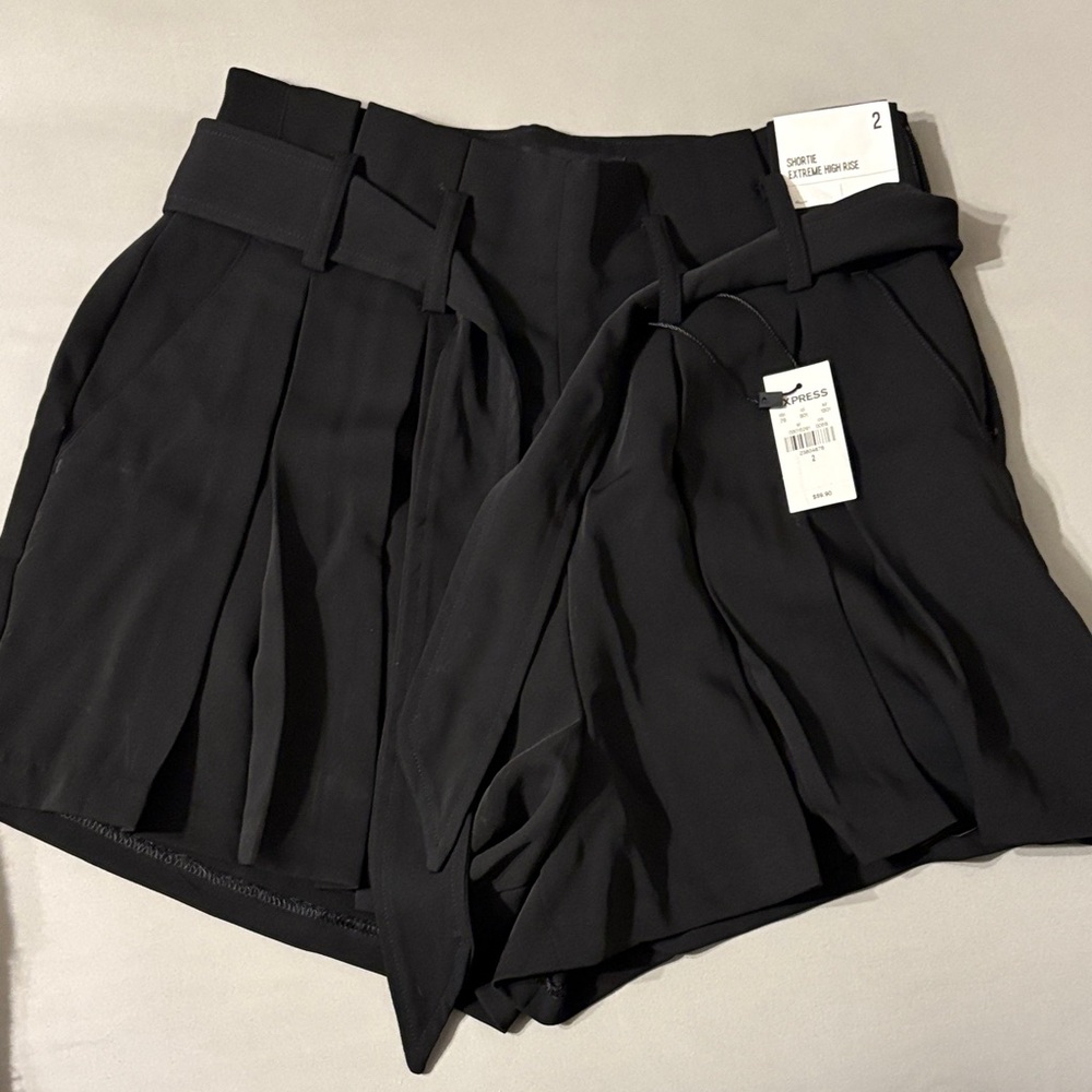 Express Black High-Waisted Pleated Shorts